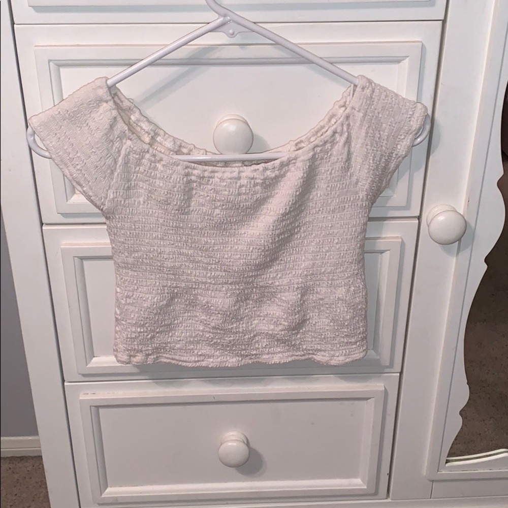 brandy melville ruched off the shoulder white top